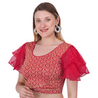 Vamika Hosiery Maroon Butterfly Frill Sleeves Blouse | Grocsy