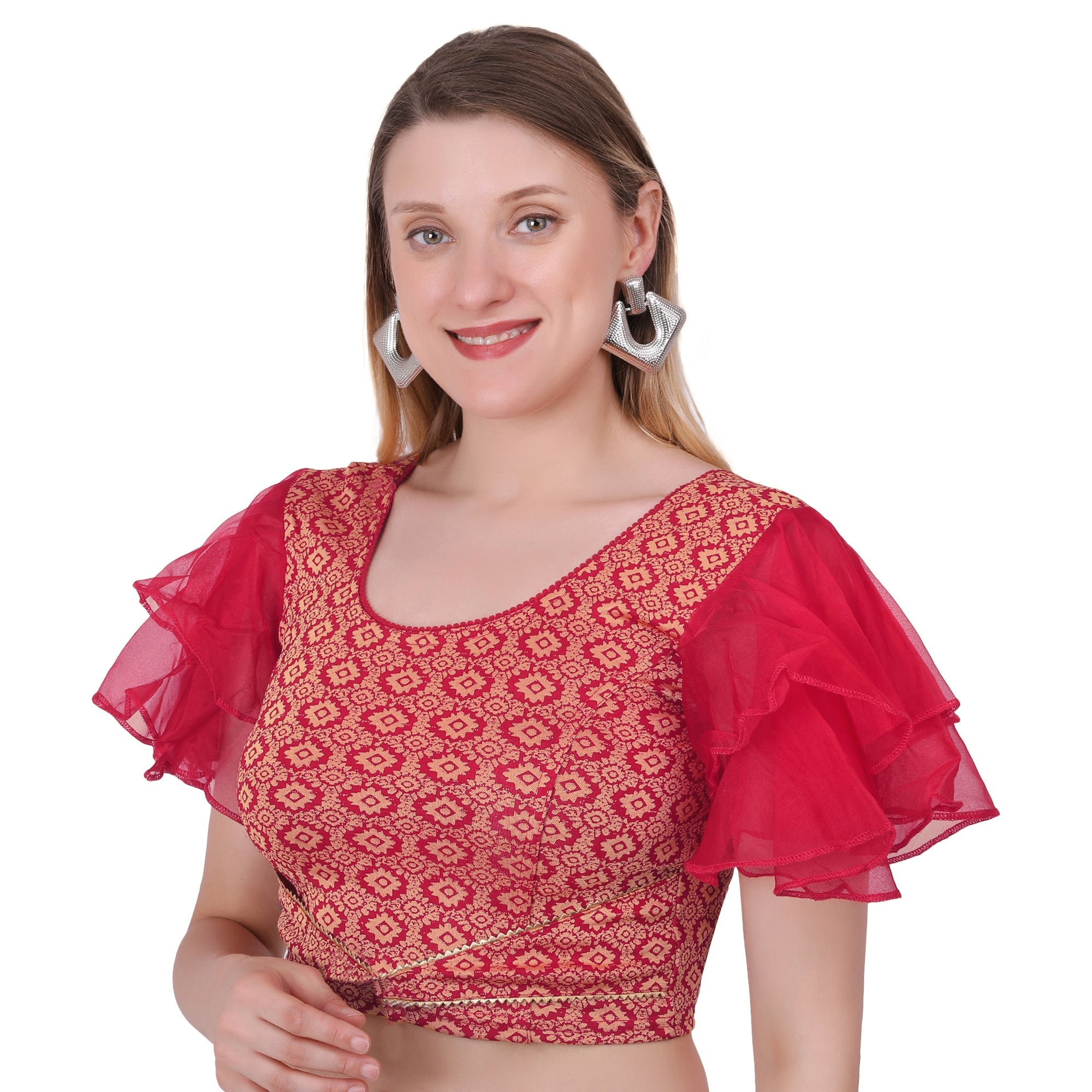 Vamika Hosiery Maroon Butterfly Frill Sleeves Blouse | Grocsy