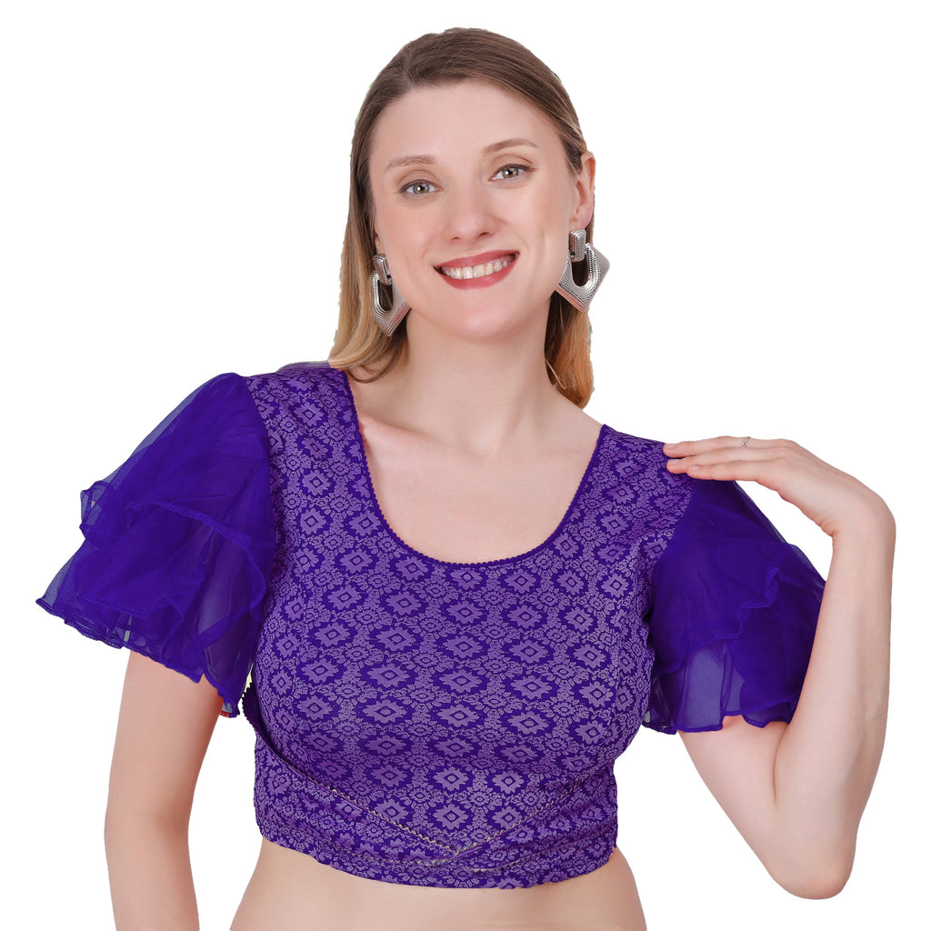 Vamika Hosiery Navy Blue Butterfly Frill Sleeves Blouse | Grocsy