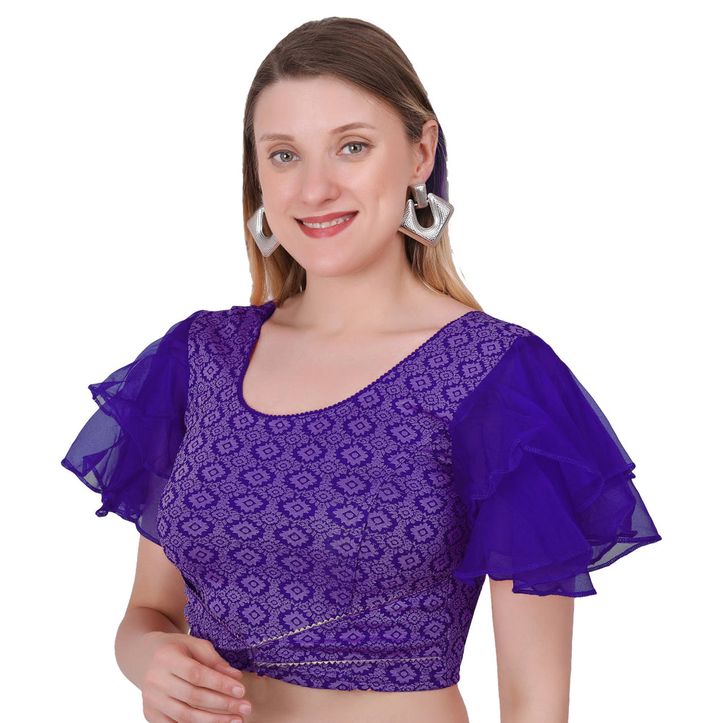 Vamika Hosiery Navy Blue Butterfly Frill Sleeves Blouse | Grocsy