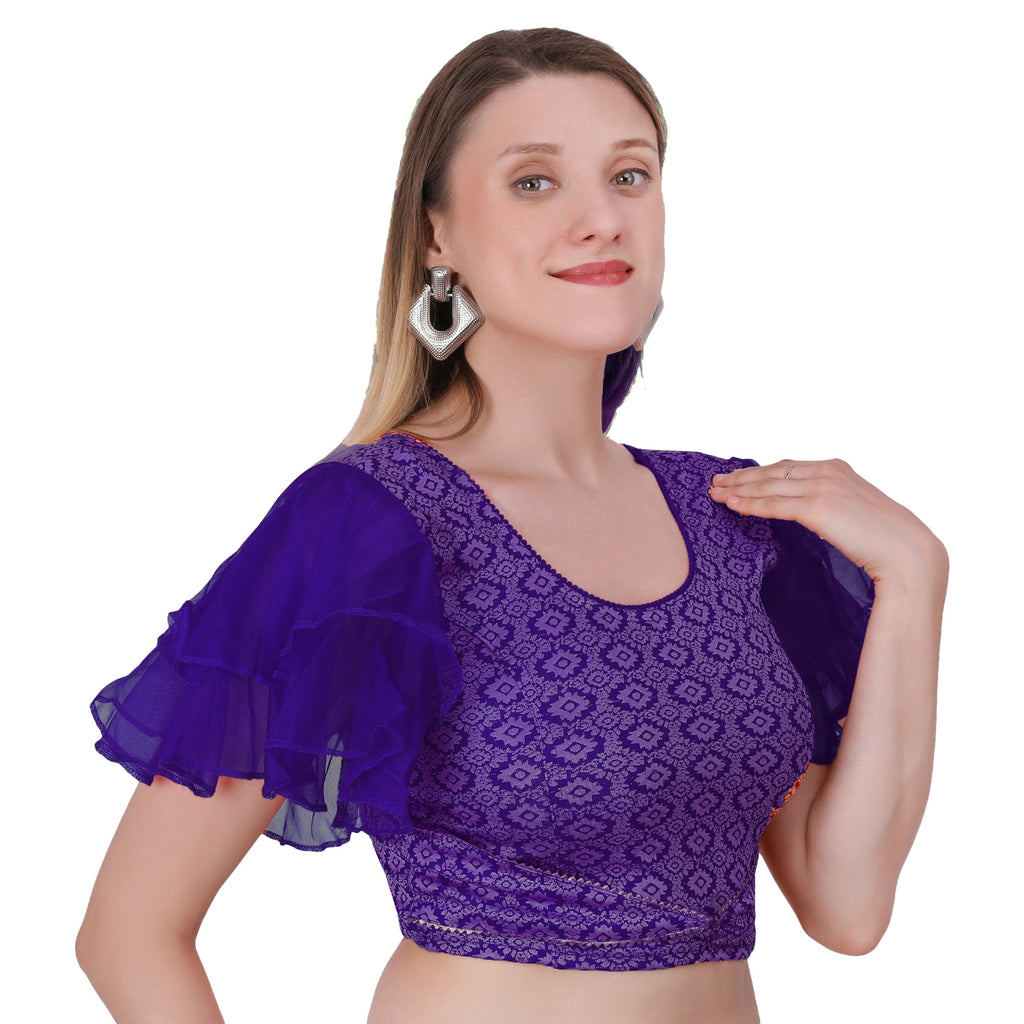 Vamika Hosiery Navy Blue Butterfly Frill Sleeves Blouse | Grocsy