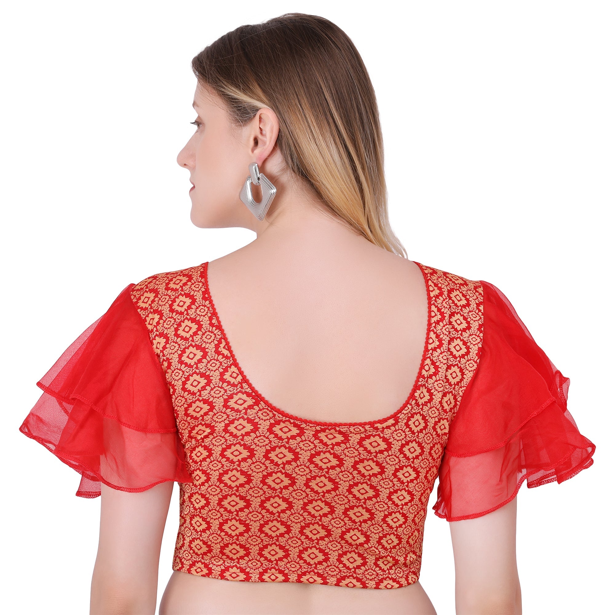 Vamika Hosiery Red Butterfly Frill Sleeves Blouse | Grocsy