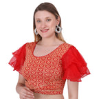 Vamika Hosiery Red Butterfly Frill Sleeves Blouse | Grocsy