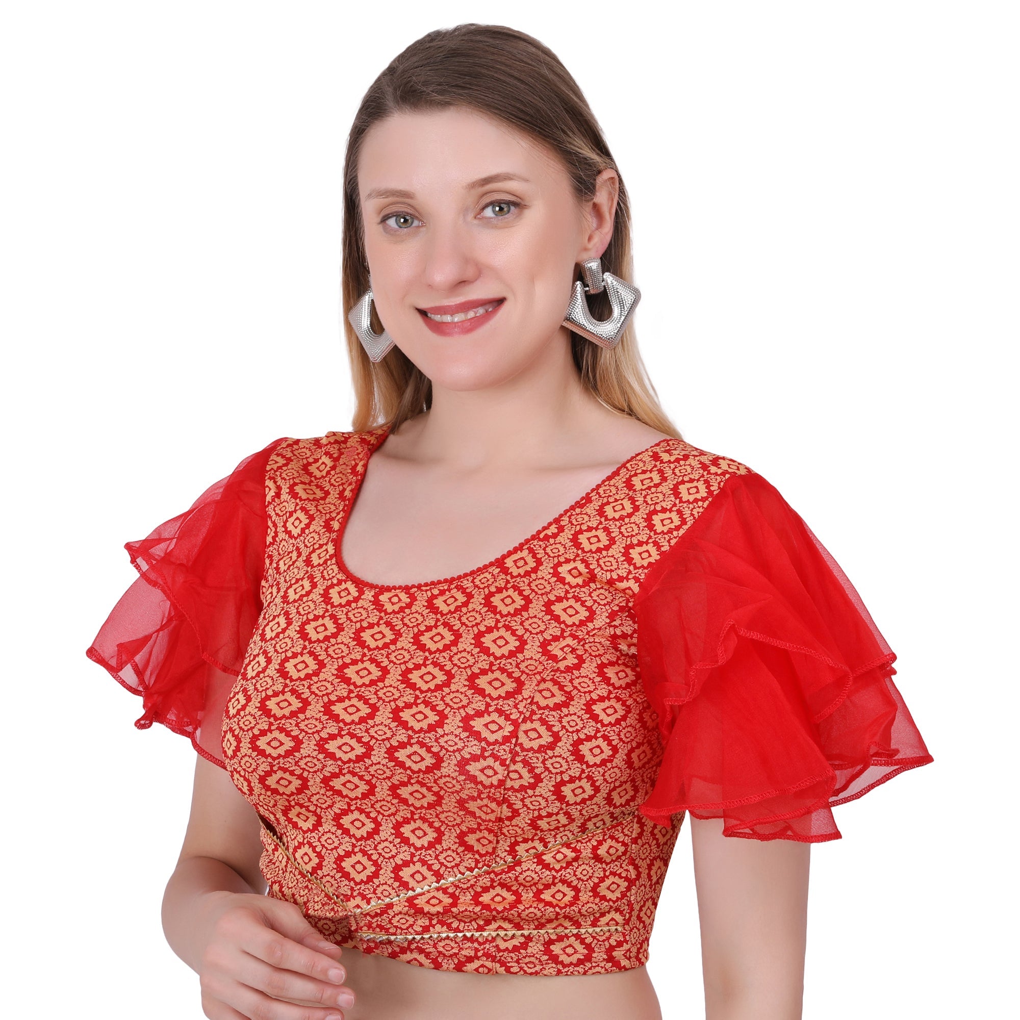 Vamika Hosiery Red Butterfly Frill Sleeves Blouse | Grocsy