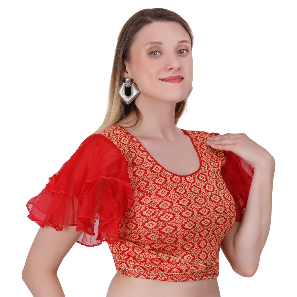 Vamika Hosiery Red Butterfly Frill Sleeves Blouse | Grocsy