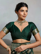 Shree Shyam Fashion Bottle Green Silk Blend Saree | Grocsy