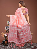 Shree Shyam Fashion Anaya Peach Linen Cotton Saree | Grocsy