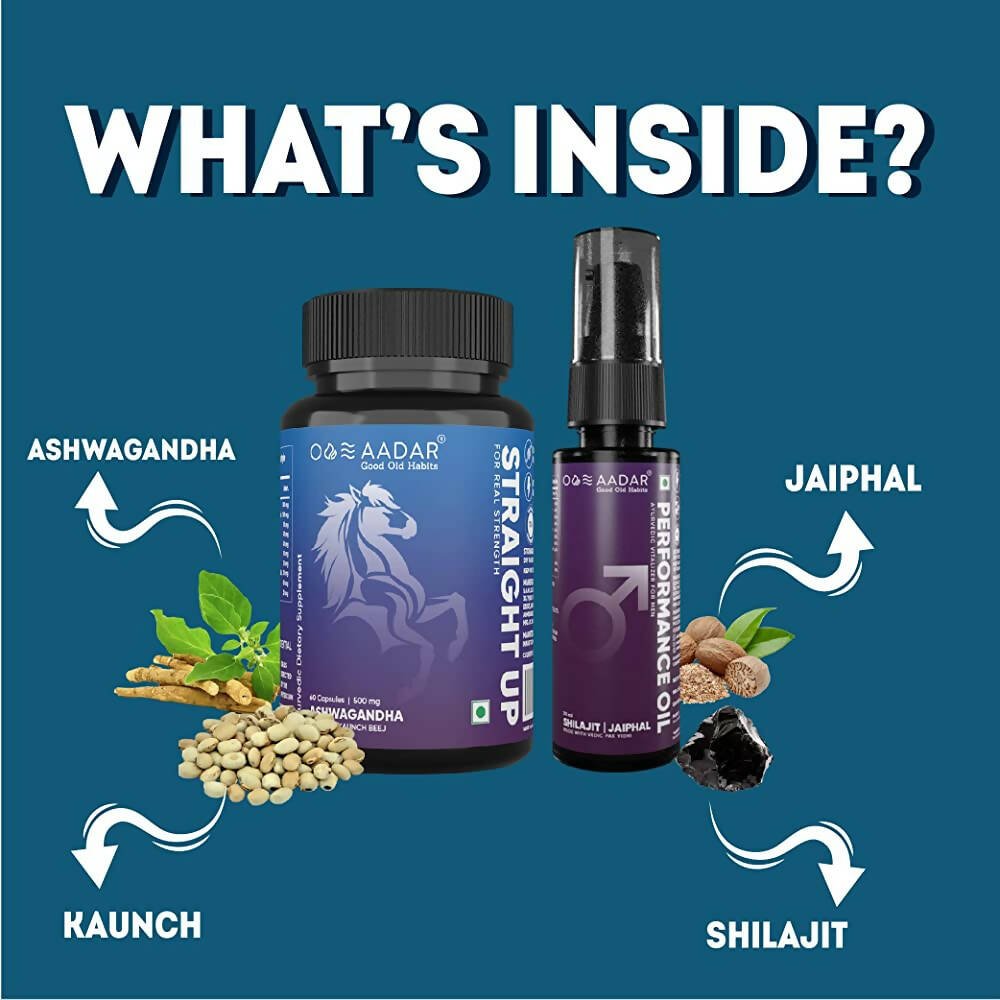 Aadar Ayurvedic Combo- Performance Oil & Straight Up Capsules | Grocsy