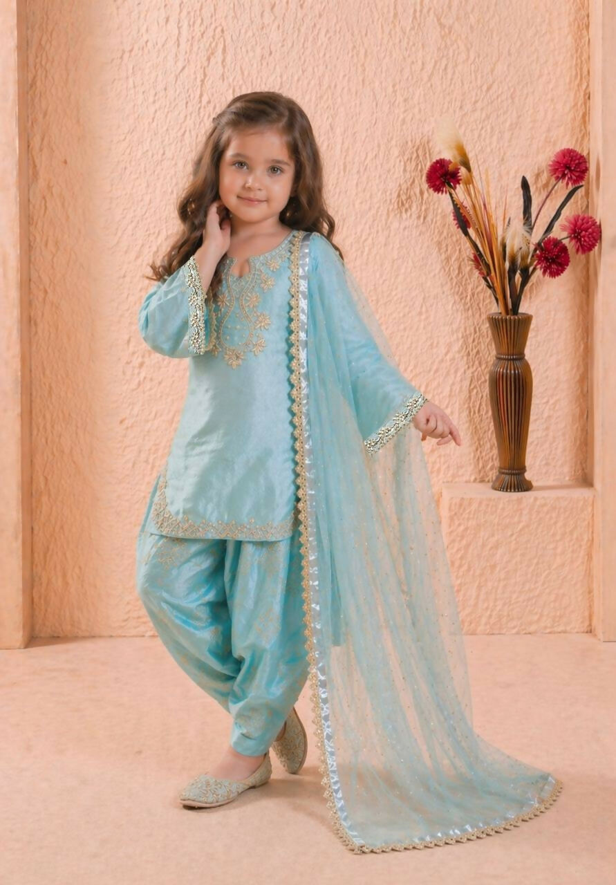 Teeya Creation New Kids Latest Trendy Kurta Palazzo Set-Blue | Grocsy