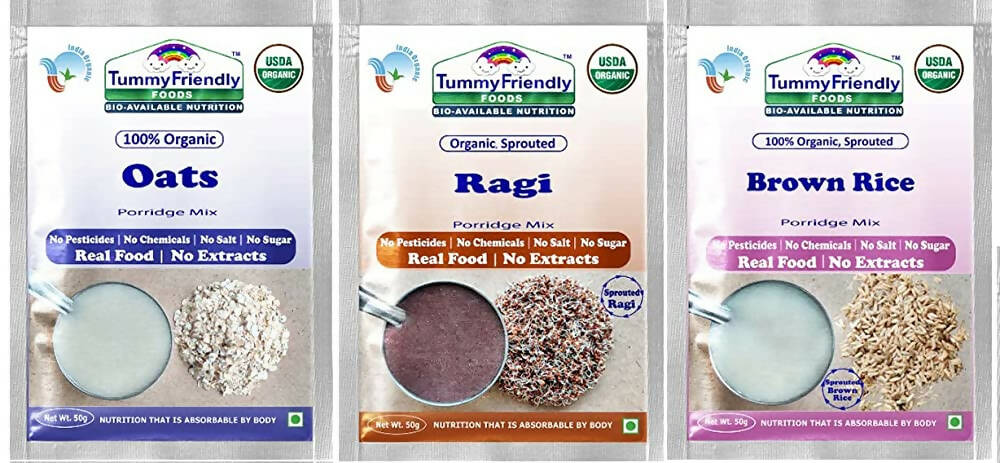 TummyFriendly Foods Organic Sprouted Porridge Mixes Sprouted Ragi Powder, Sprouted Brown Rice and Oats Combo | Grocsy
