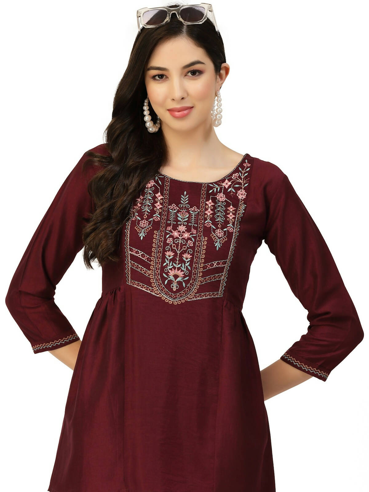 Wine Chinon Floral Embroidered Top - Zeny | Grocsy