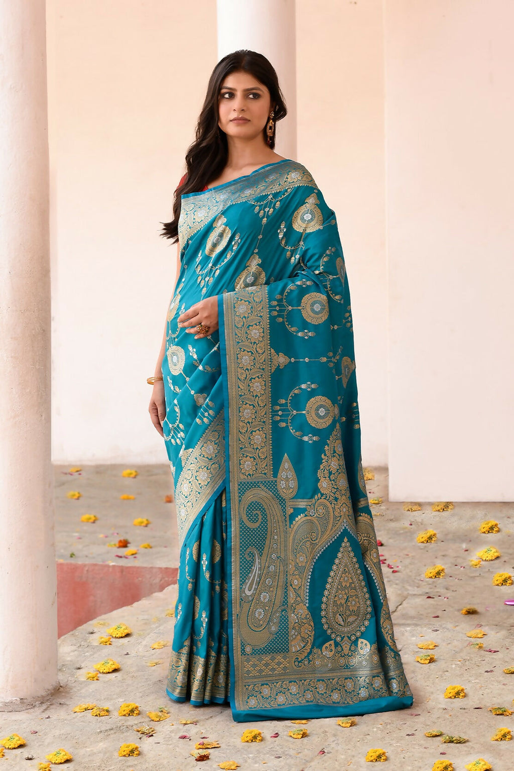 Joban Fashion Blue Banarasi Soft Pure Handloom Banarasi Silk Saree | Grocsy