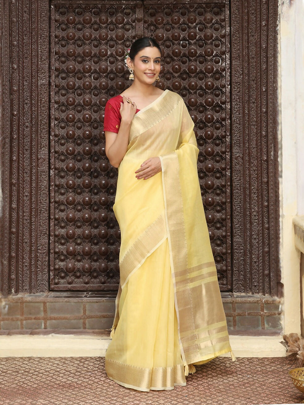 Shree Shyam Fashion Yellow Cotton Saree | Grocsy
