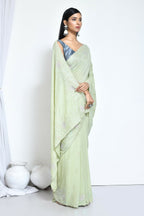 Green Crepe Silk Sequence Embroidered with Stone work Saree - Nimaya Benzy | Grocsy