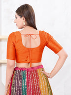 Joban Fashion Orange Dupion Silk Elbow Sleeveless Front Open Blouse | Grocsy