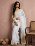 Shree Shyam Fashion White Cotton Saree | Grocsy