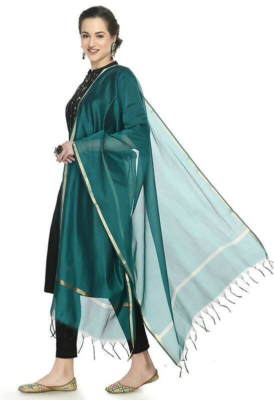 Mominos Fashion Moeza Banarsi Piping Rama Green Dupatta | Grocsy