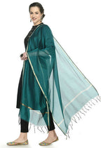 Mominos Fashion Moeza Banarsi Piping Rama Green Dupatta | Grocsy