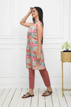 Myshka Women Multi Floral Rayon A-Line V-Neck Kurtis | Grocsy