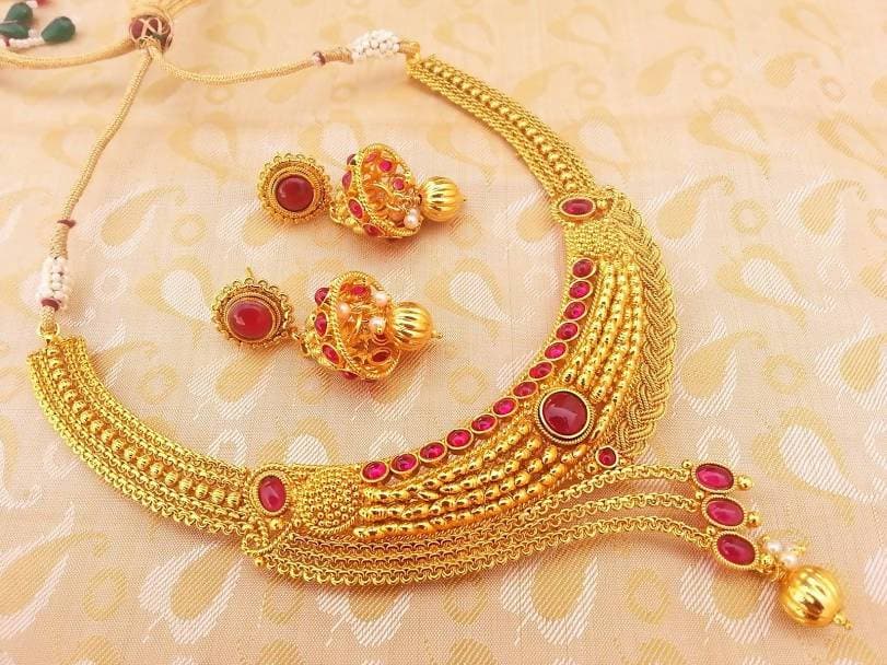 Pink Kemp Designer Bridal Necklace Set | Grocsy
