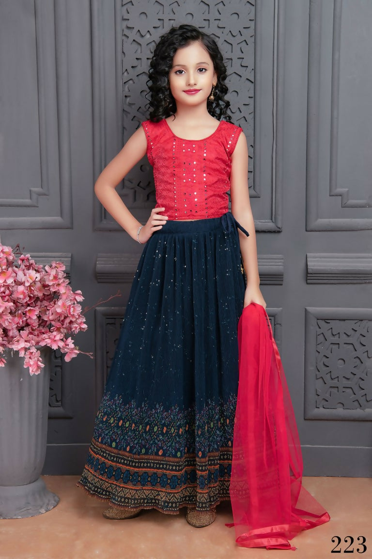 Kids Wedding Designer Blue Georgette Lehenga Choli - Aaradhna | Grocsy