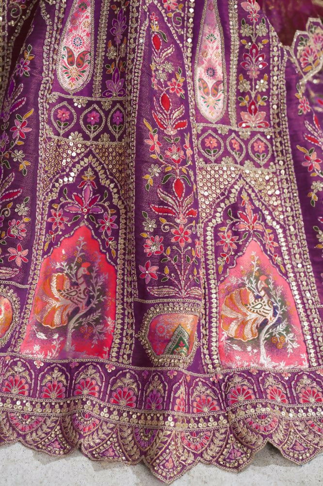 Kesar Fab Purple Banarasi Silk Hand_Woven Lehenga | Grocsy