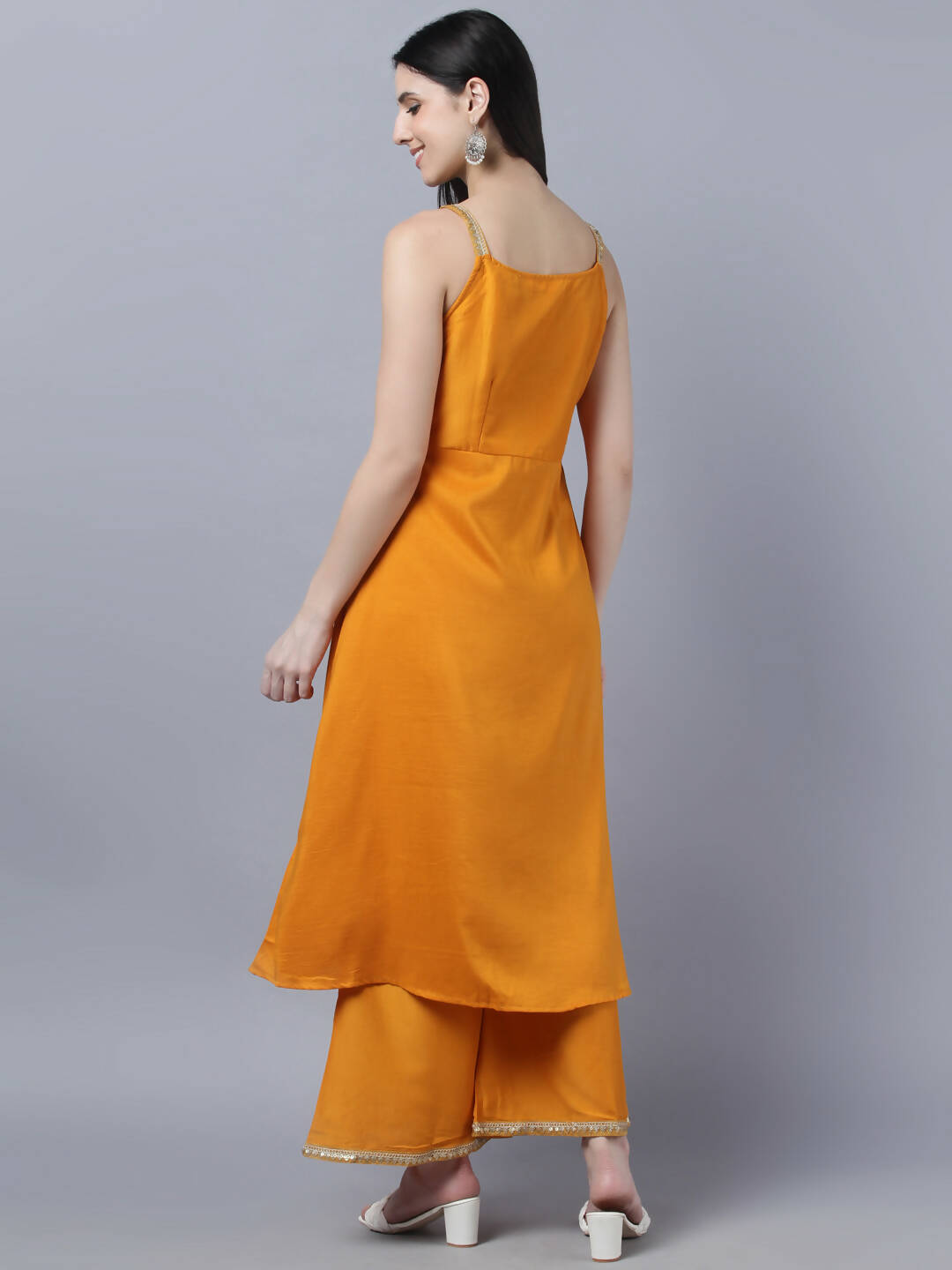 Myshka Women Yellow Panelled Kurta with Palazzos With Dupatta | Grocsy