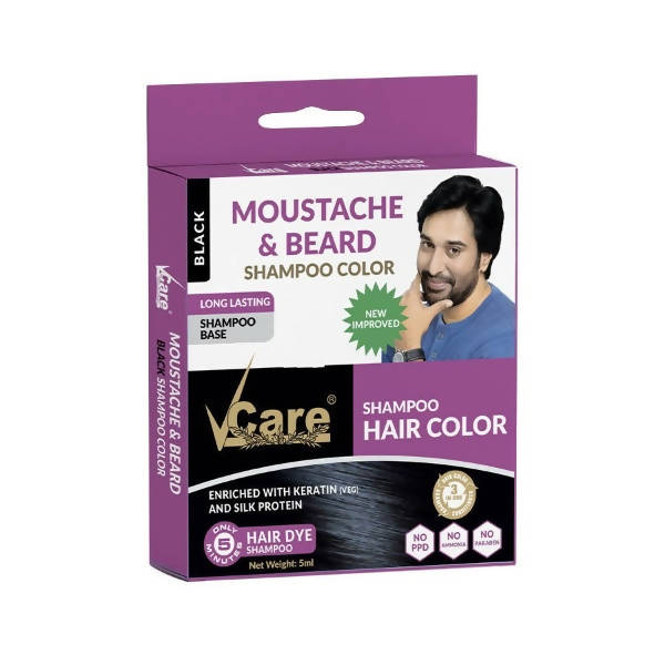 VCare Shampoo Hair Color Black for Moustache & Beard | Grocsy