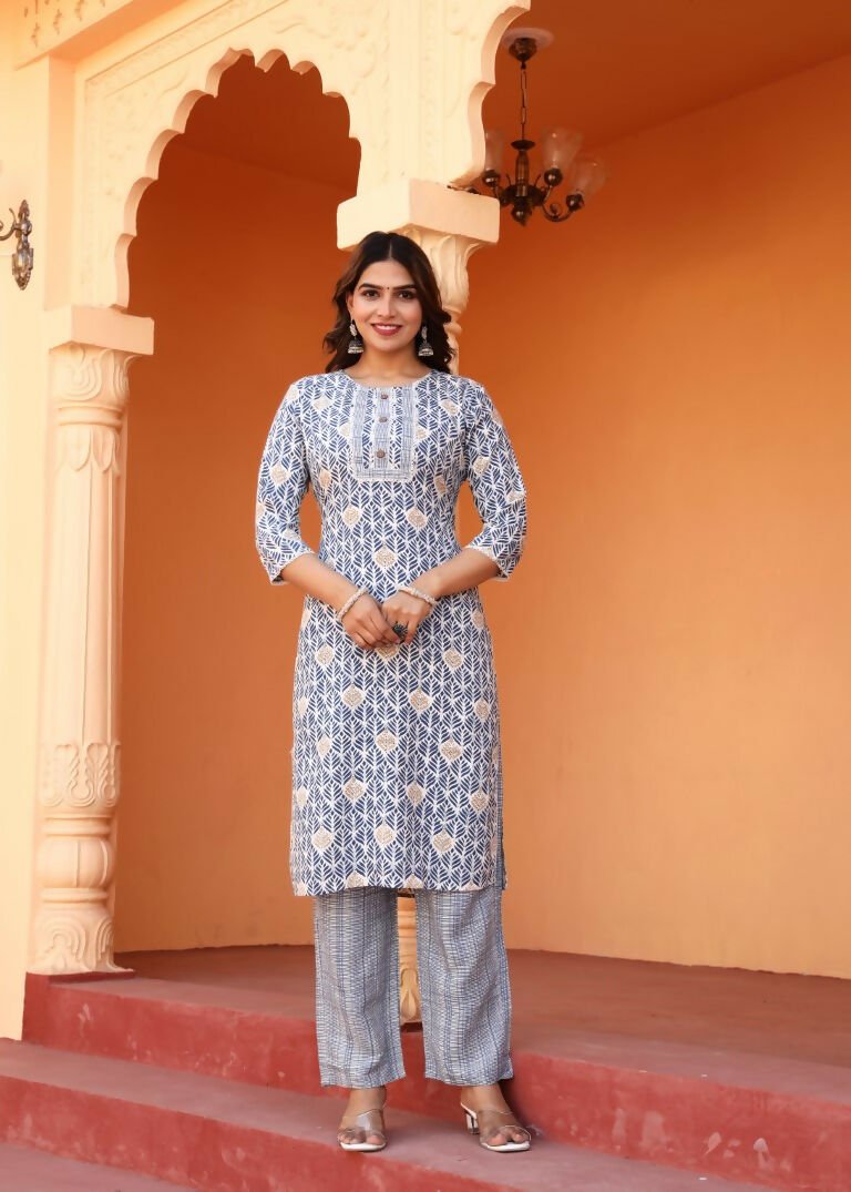 Alvano Alvano Women's 3Pcs Straight Kurti Set Printed Rayon | Grocsy