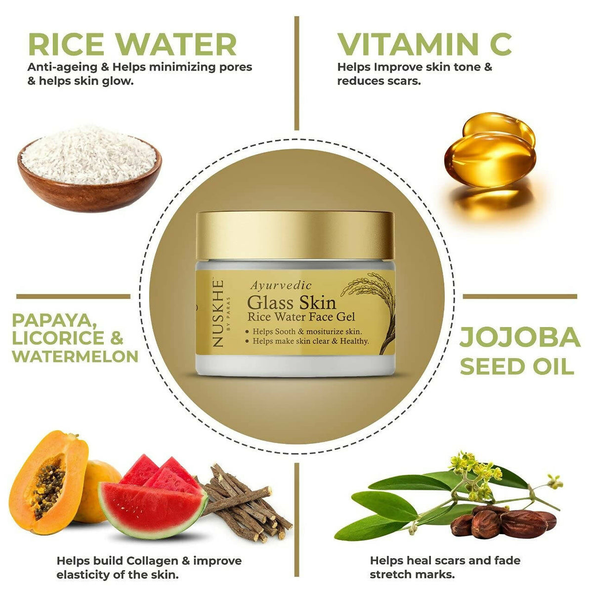 Nuskhe By Paras Ayurvedic Glass Skin Rice Water Face Gel | Grocsy