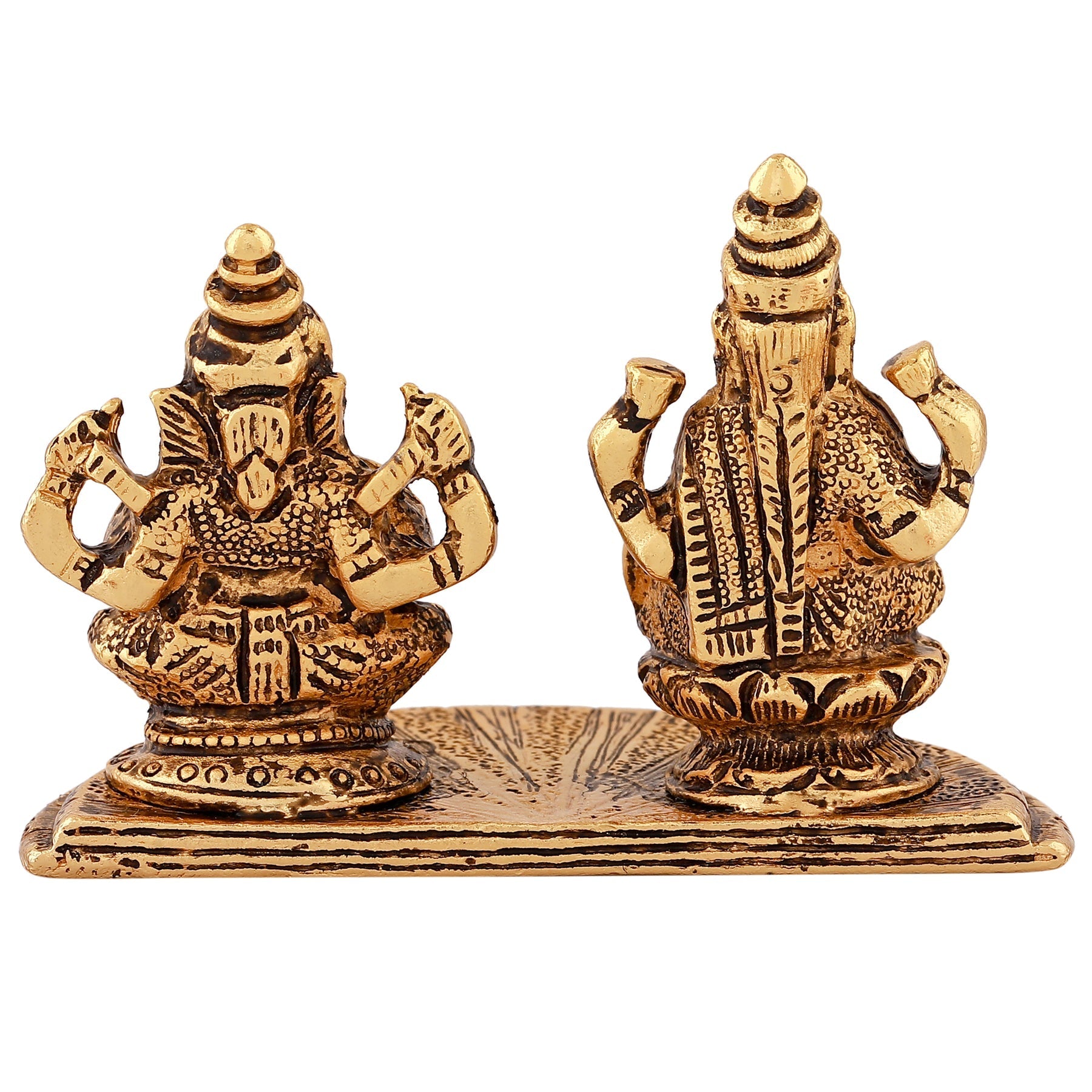 Estele Gold-Polished Goddess Laxmi & Lord Ganapati Idol for Pooja & Car Decor | Grocsy