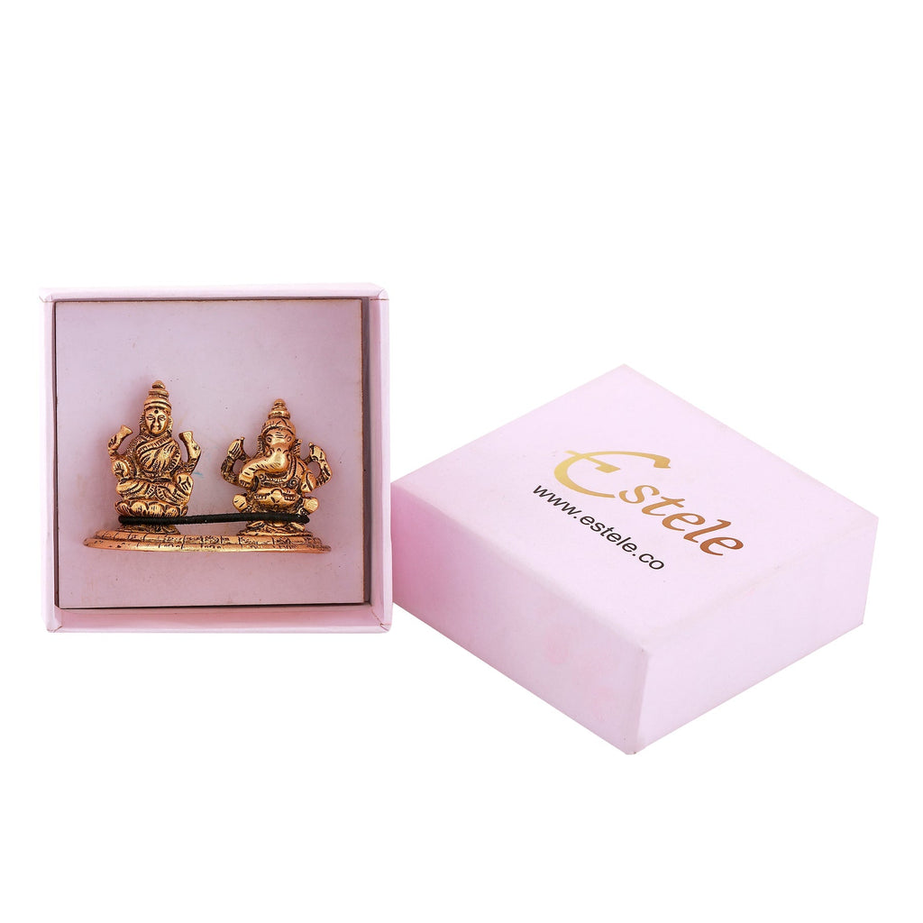 Estele Gold-Polished Goddess Laxmi & Lord Ganapati Idol for Pooja & Car Decor | Grocsy