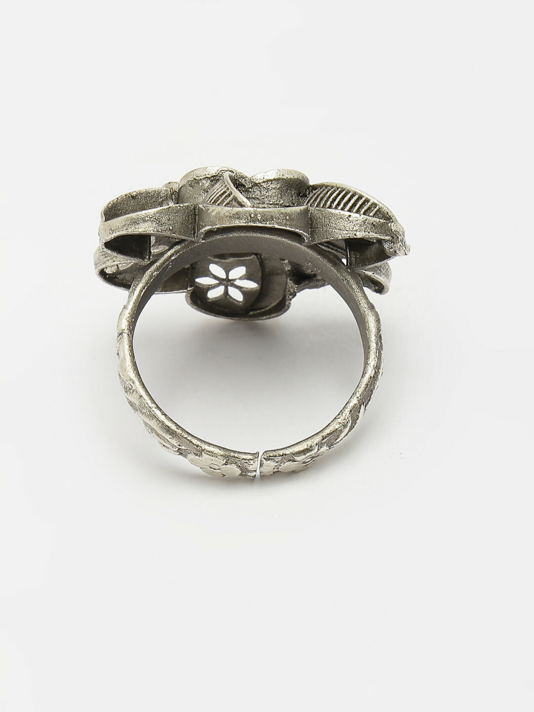NVR Women's Silver-Toned Floral Shape Adjustable Finger Ring | Grocsy