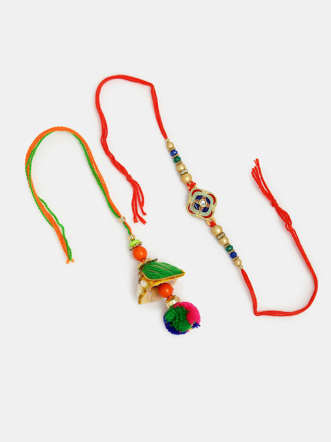 NVR Women & Men Set of 2 Multicolor Beaded Bhaiya Bhabhi Rakhi With Roli Chawal & Chocolate | Grocsy