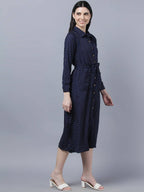 Myshka Women Navy Blue Yellow Printed Shirt Dress | Grocsy