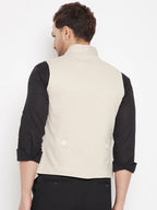 Even Apparels Cream Merino Men Woven Nehru Jacket | Grocsy