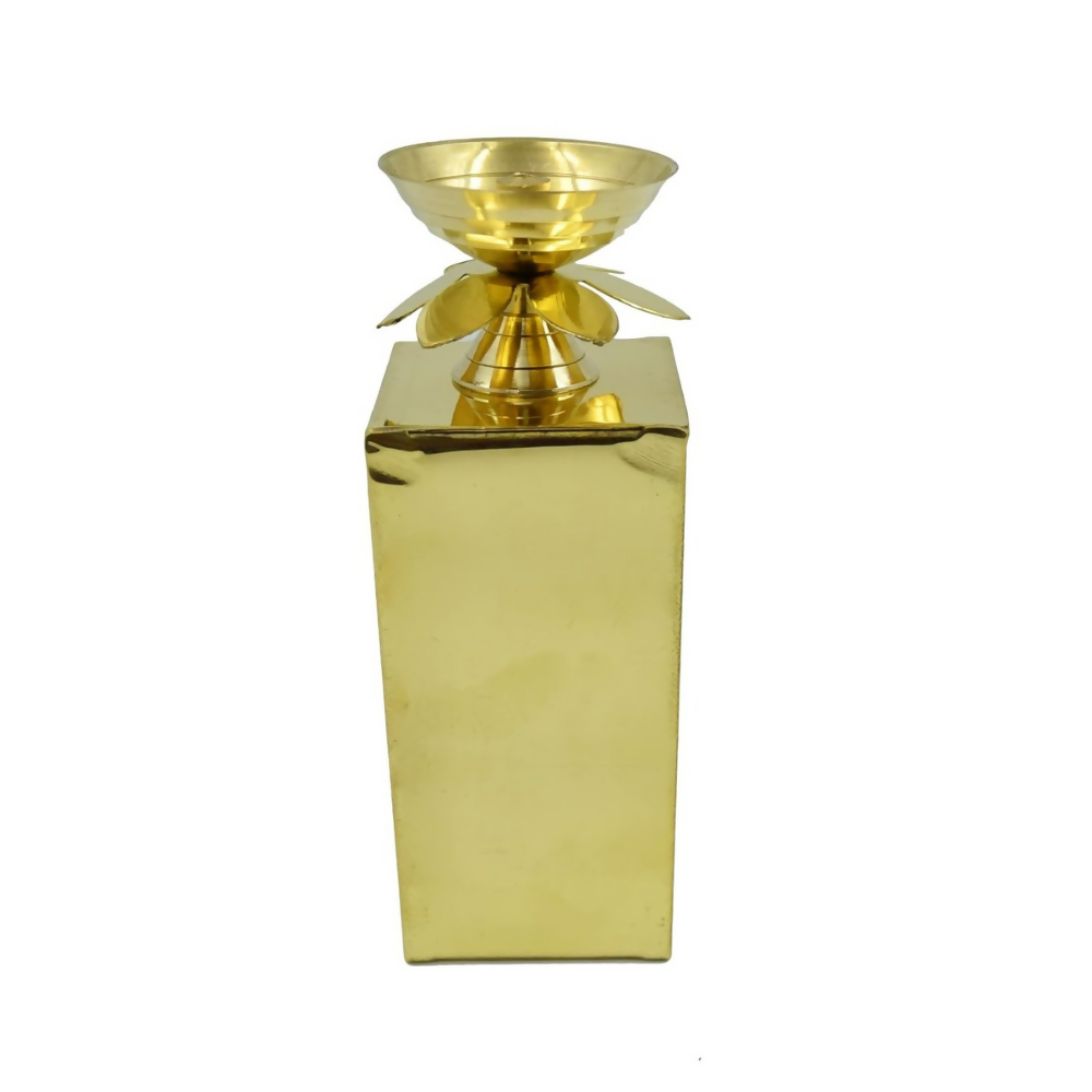 CraftVatika Brass Lotus Diya Oil Puja Lamp Piller Stand 3 Step Diya | Grocsy