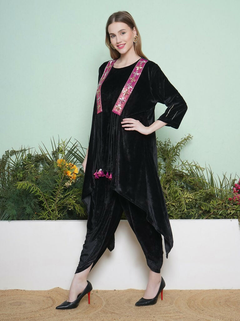 Joban Fashion Black Dhoti Salwaar with Inner and Hand Embellished Jacket | Grocsy