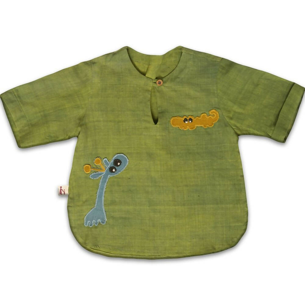 Mhyssa Tick Tock Round Neck Half Sleeve Green T-shirt With Full Length Yellow Pant Set For Kids | Grocsy