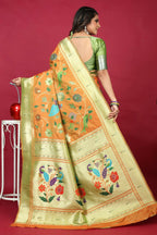 Jyoti Fashion Women's Orange Paithani Silk Zari Woven Saree with Blouse | Grocsy