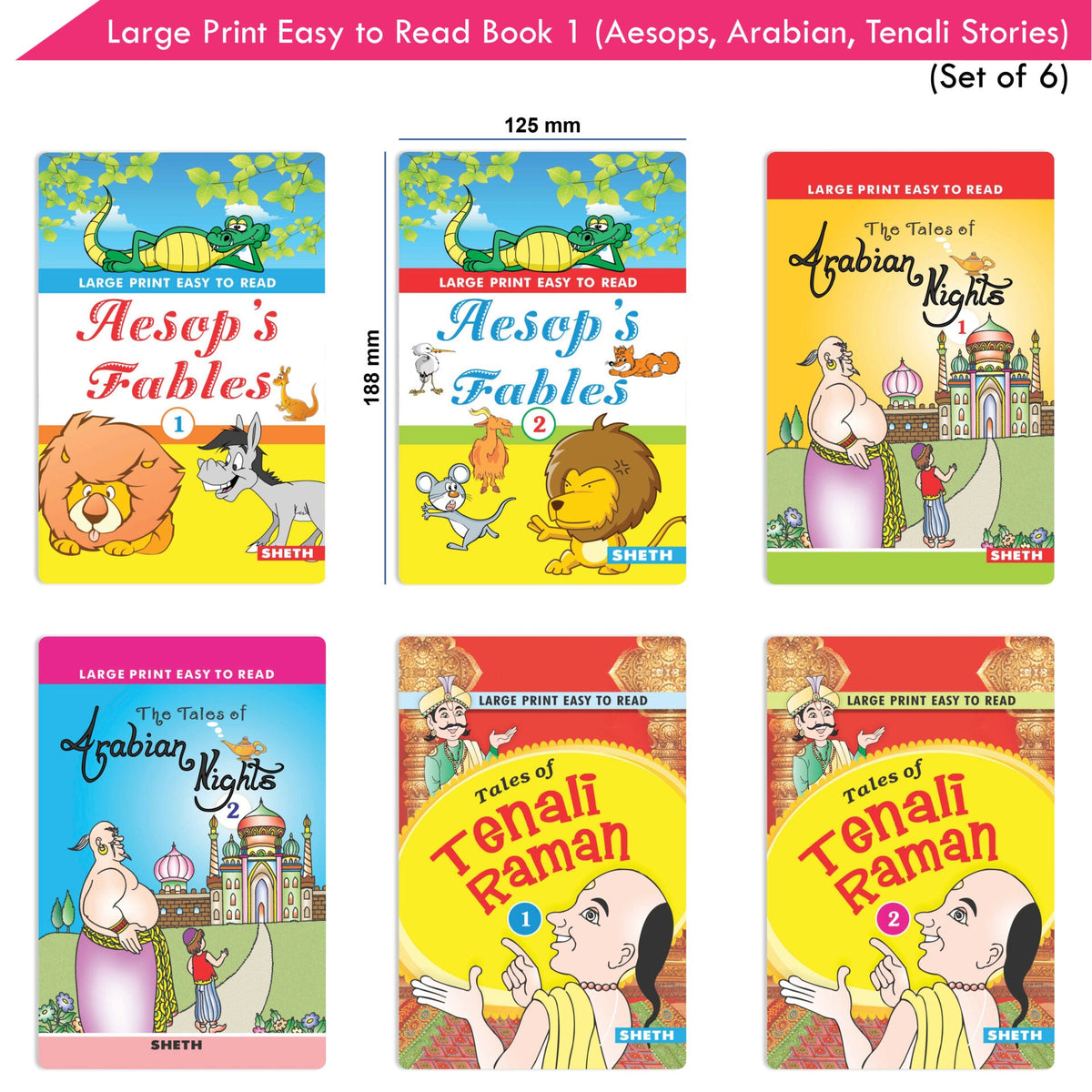 Large Print Easy to Read Aesop's Fables, Arabian Nights & Tenali Raman Classic Stories Books Set of 6| Ages 6 - 12 Year | Grocsy