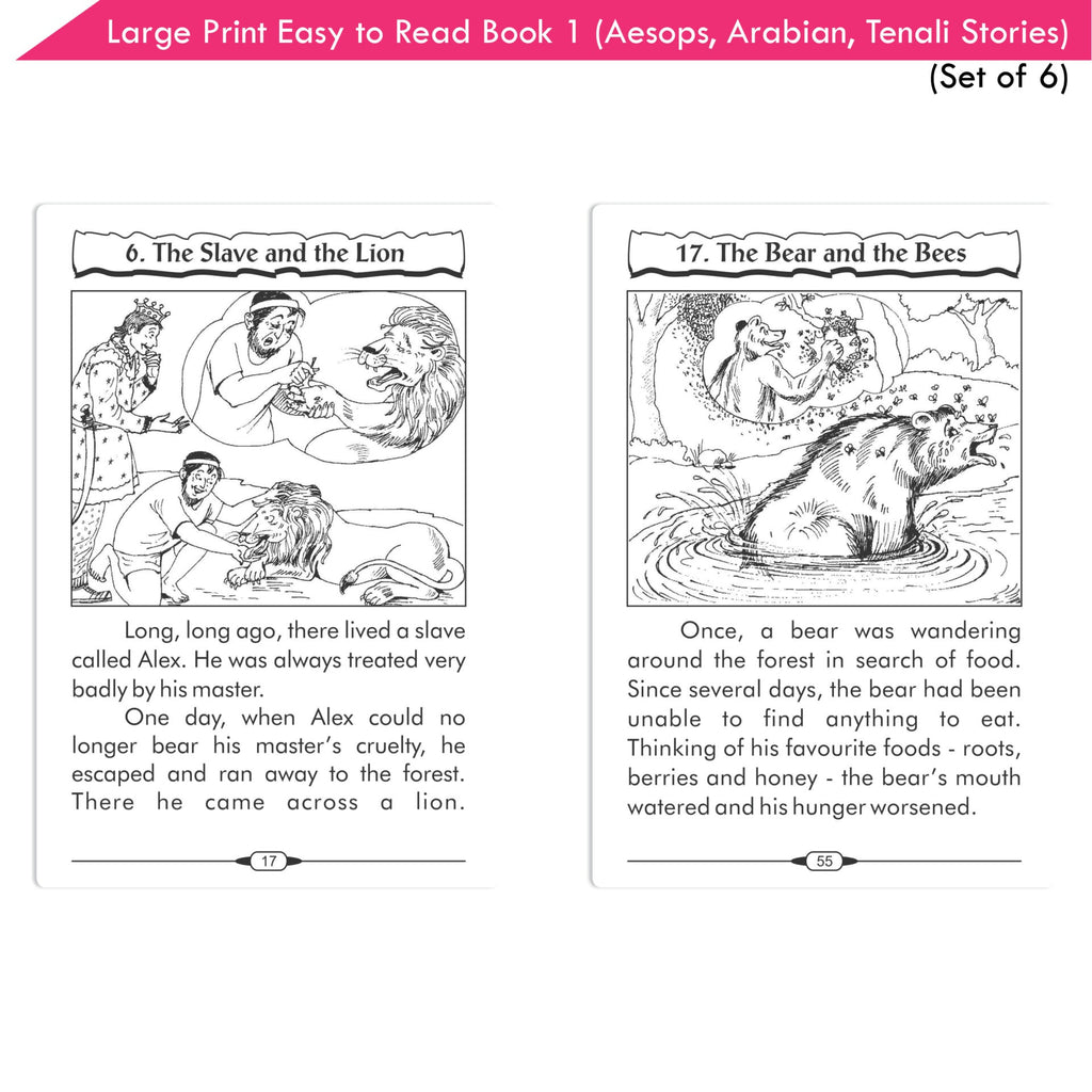 Large Print Easy to Read Aesop's Fables, Arabian Nights & Tenali Raman Classic Stories Books Set of 6| Ages 6 - 12 Year | Grocsy
