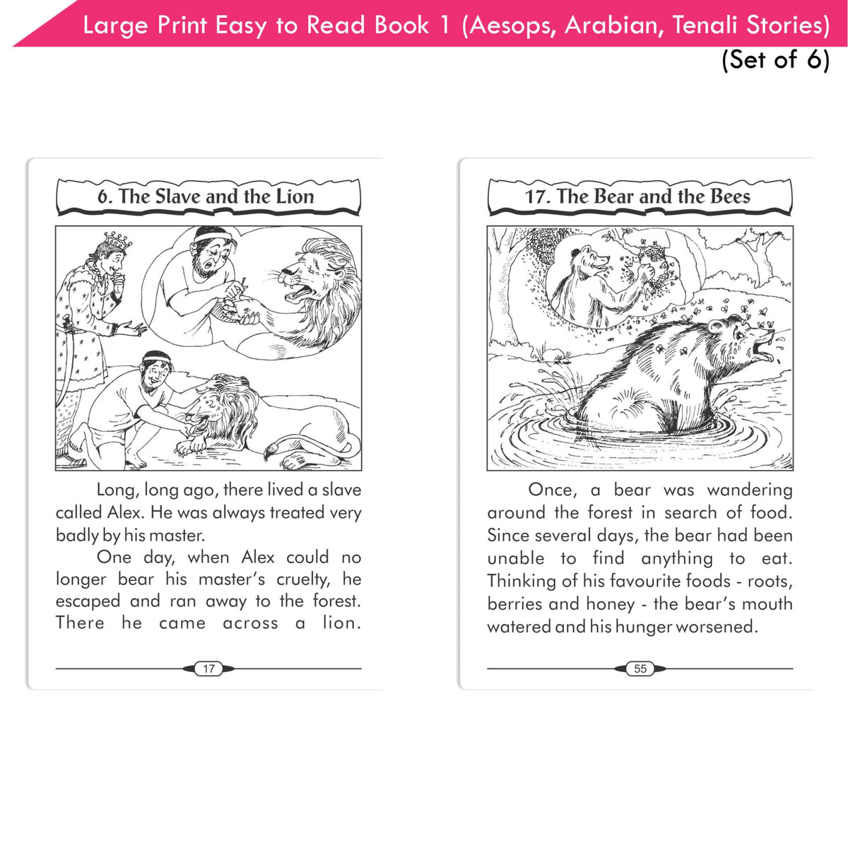 Large Print Easy to Read Aesop's Fables, Arabian Nights & Tenali Raman Classic Stories Books Set of 6| Ages 6 - 12 Year | Grocsy