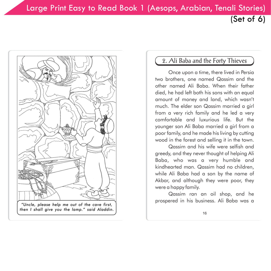 Large Print Easy to Read Aesop's Fables, Arabian Nights & Tenali Raman Classic Stories Books Set of 6| Ages 6 - 12 Year | Grocsy
