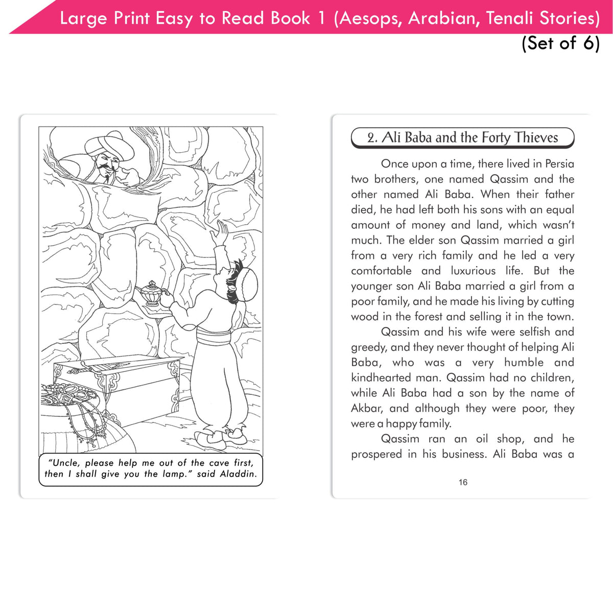 Large Print Easy to Read Aesop's Fables, Arabian Nights & Tenali Raman Classic Stories Books Set of 6| Ages 6 - 12 Year | Grocsy