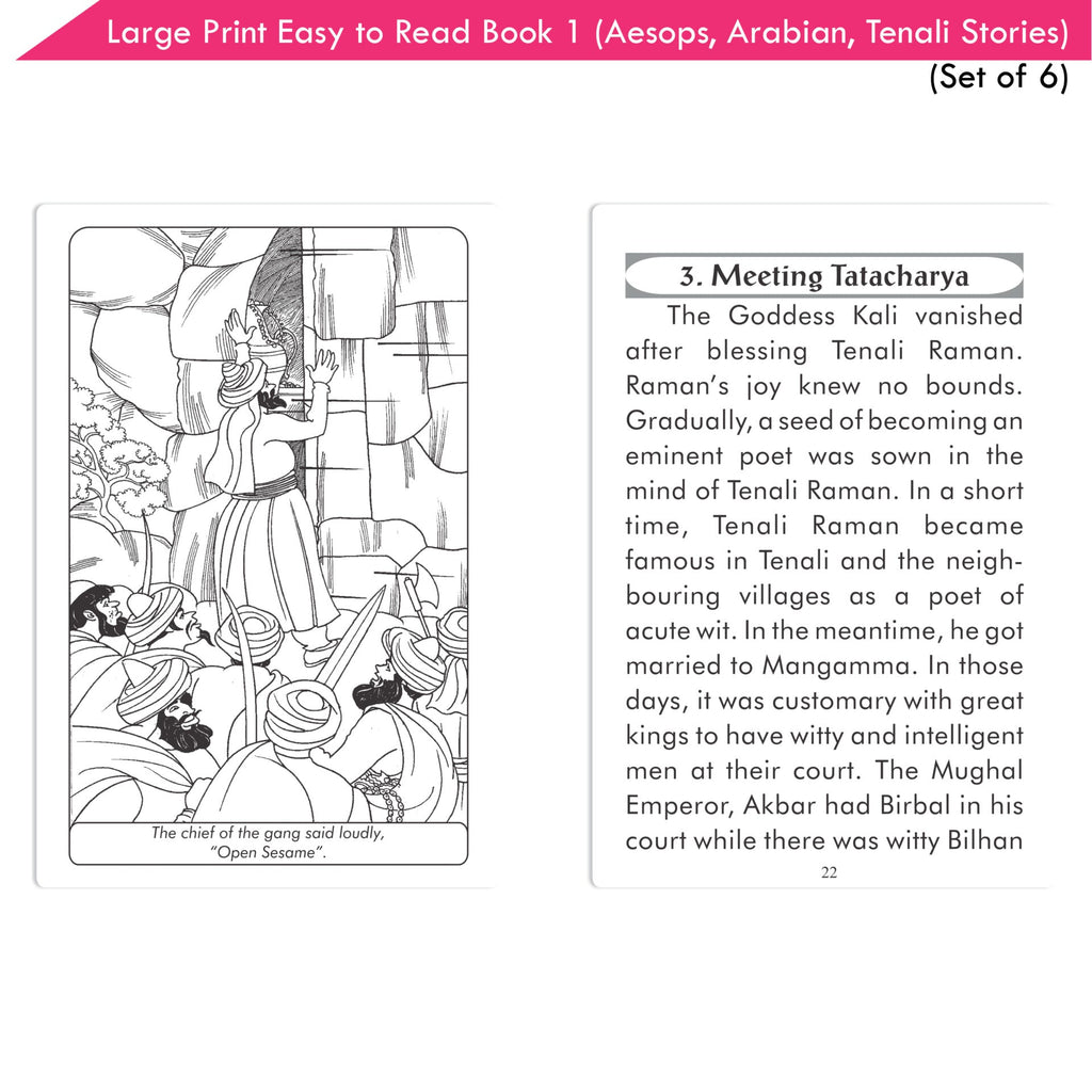 Large Print Easy to Read Aesop's Fables, Arabian Nights & Tenali Raman Classic Stories Books Set of 6| Ages 6 - 12 Year | Grocsy