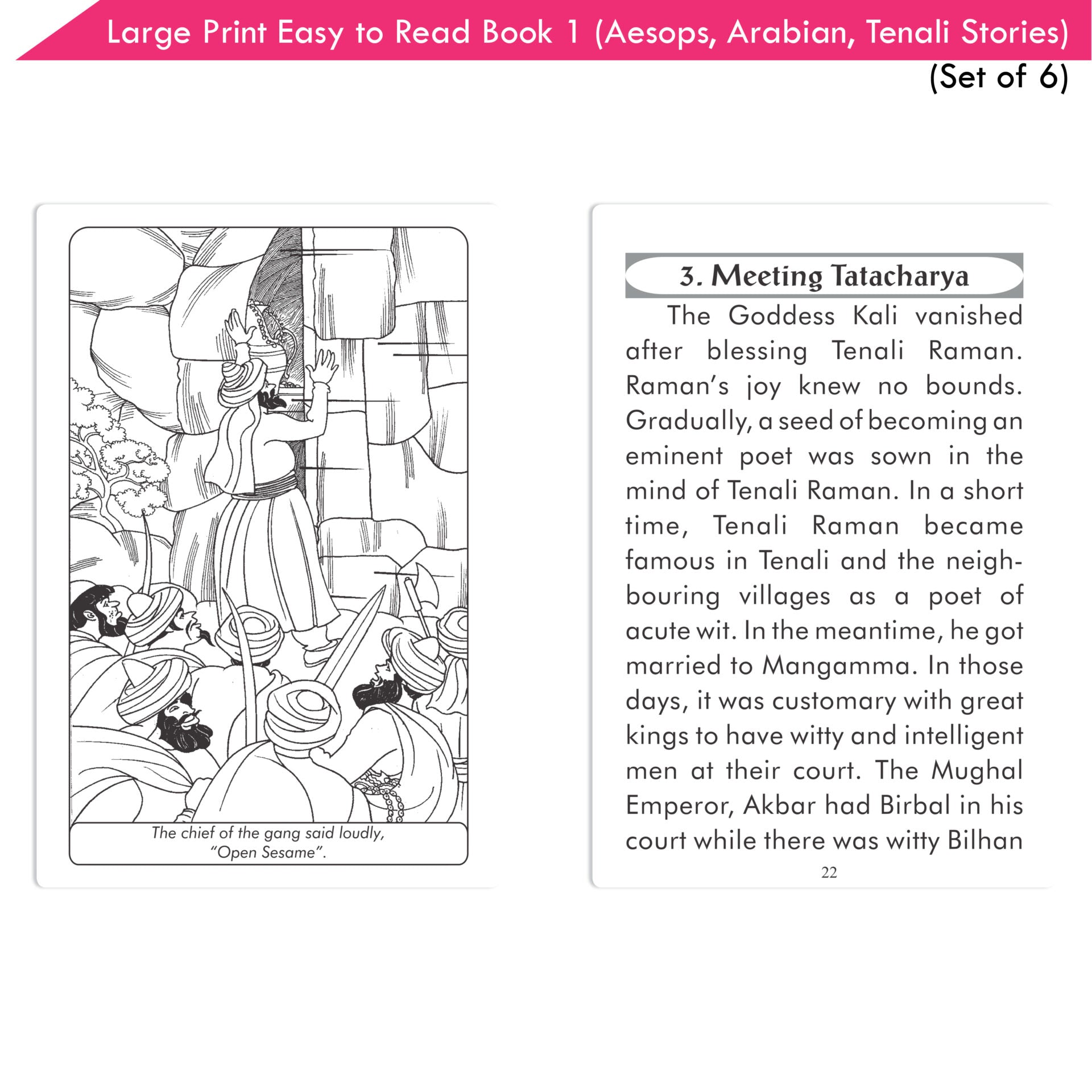 Large Print Easy to Read Aesop's Fables, Arabian Nights & Tenali Raman Classic Stories Books Set of 6| Ages 6 - 12 Year | Grocsy
