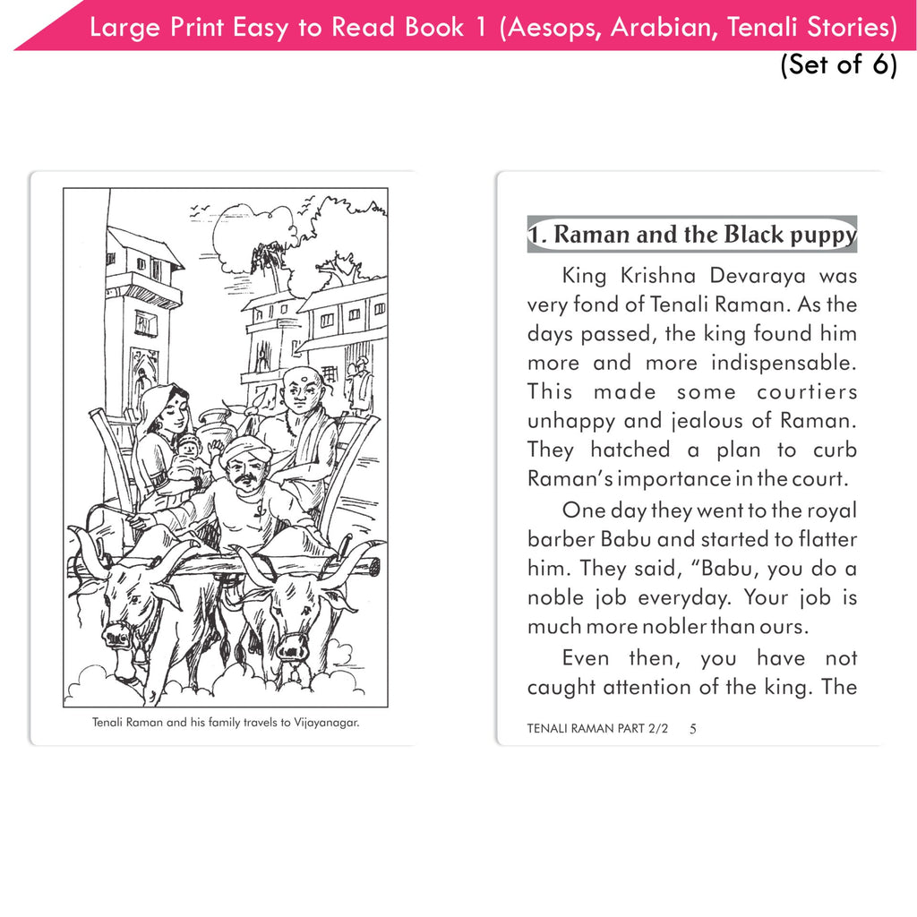 Large Print Easy to Read Aesop's Fables, Arabian Nights & Tenali Raman Classic Stories Books Set of 6| Ages 6 - 12 Year | Grocsy