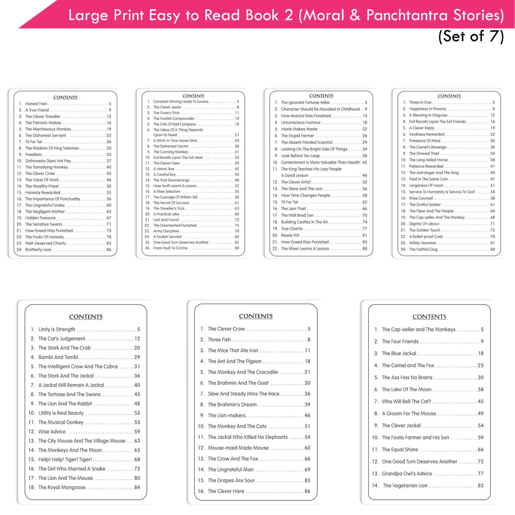 Large Print Easy to Read Moral & Panchtantra Stories Books Set of 7| Children Stories Books| Ages 6 - 12 Year | Grocsy