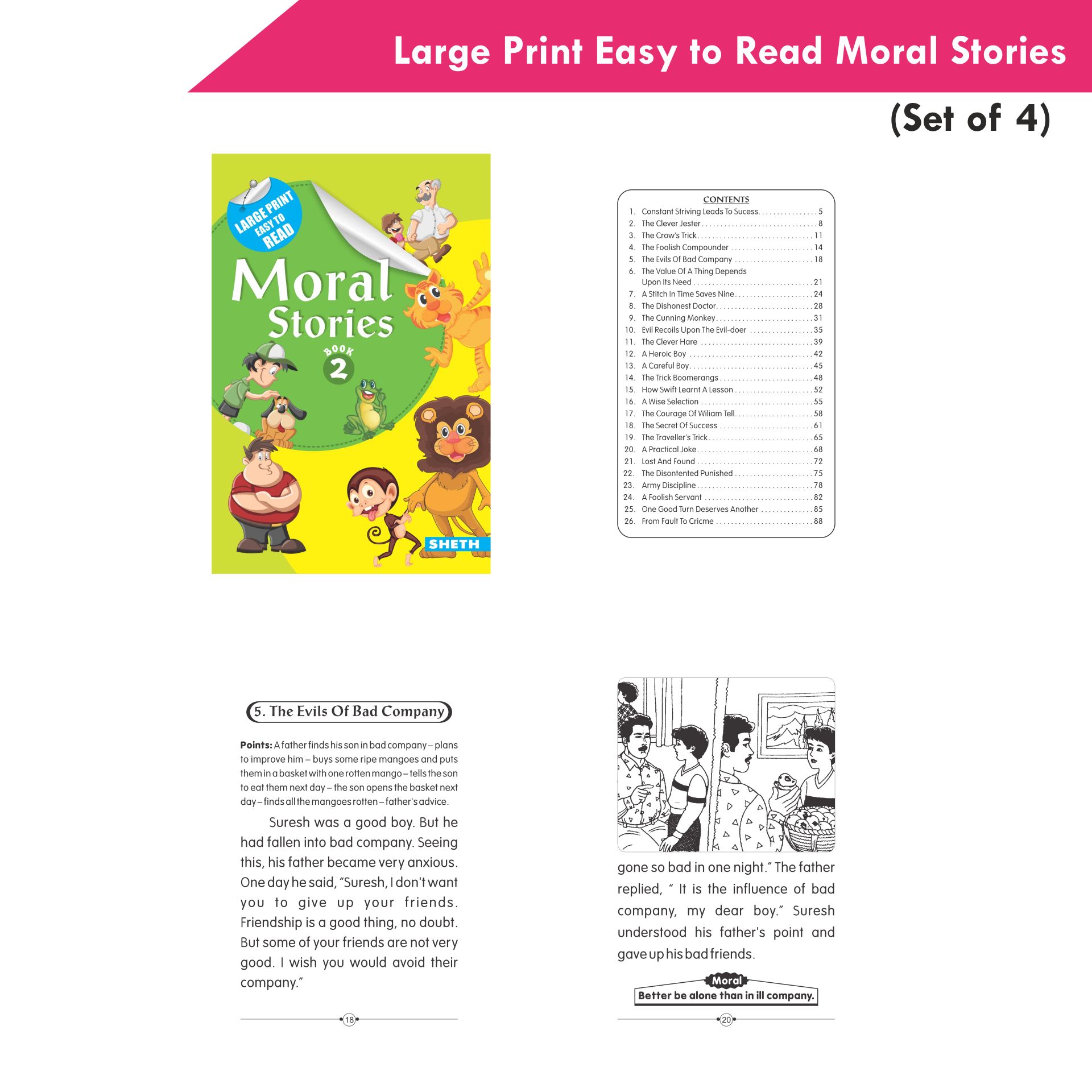 Large Print Easy to Read Moral Stories Set of 4| Bedtime Stories Books for Kids| Ages 4-8 Years | Grocsy
